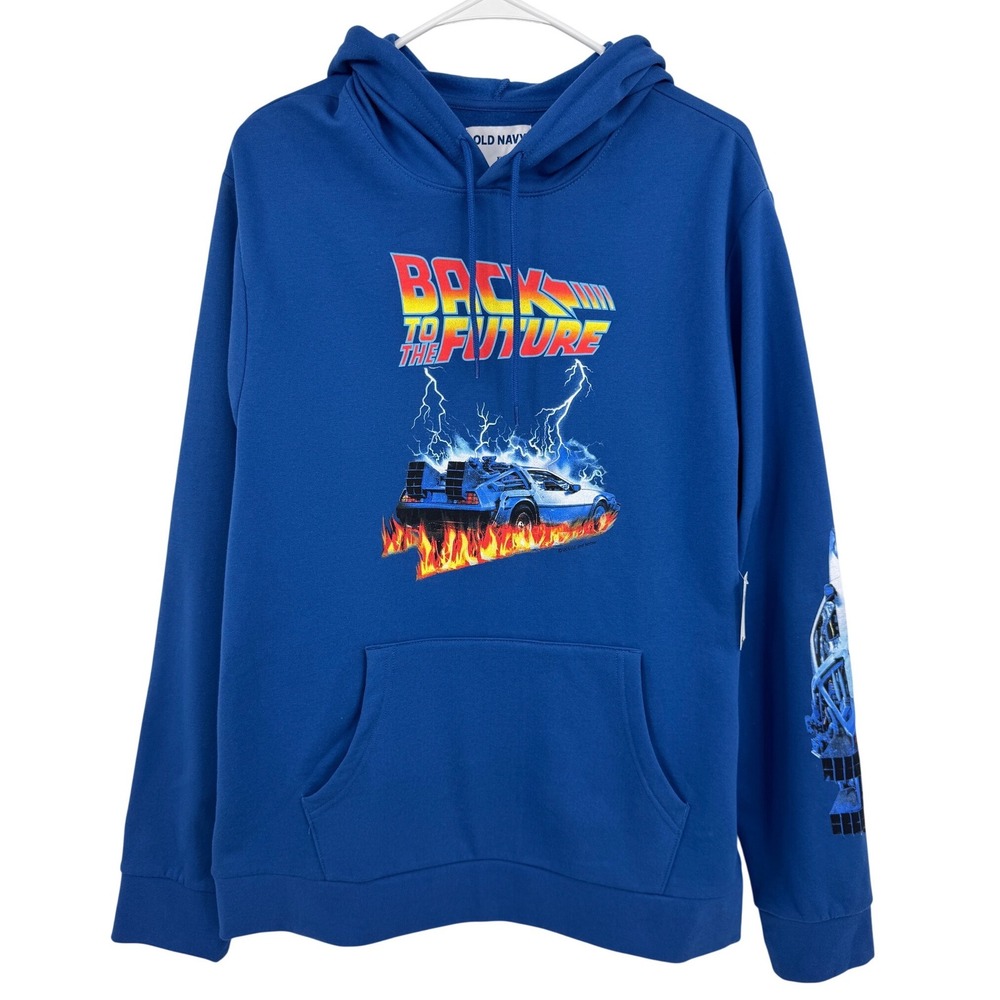 NWT Old Navy Back to‎ the Future Graphic Hoodie Blue XL DeLorean Sweatshirt